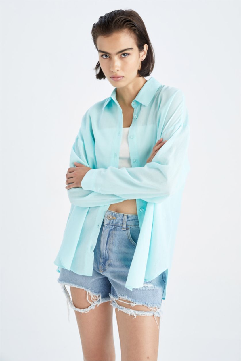 WOMAN Aqua Oversize Fit Voile Long Sleeve Shirt