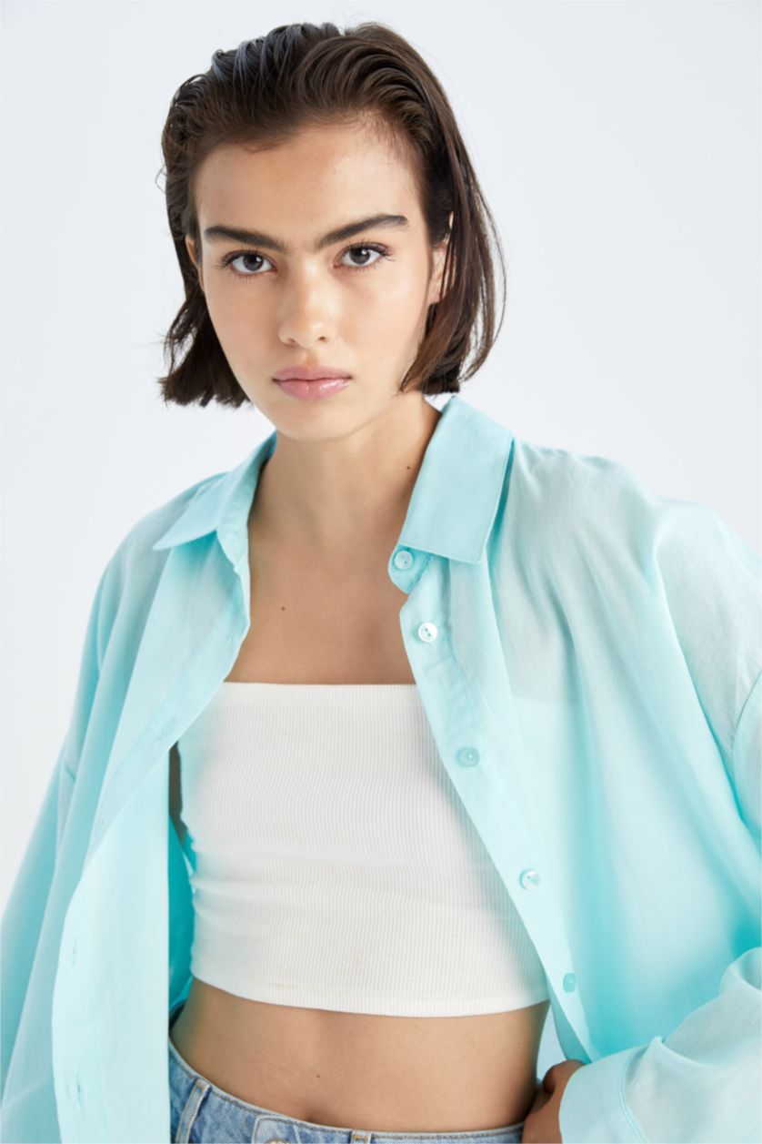 WOMAN Aqua Oversize Fit Voile Long Sleeve Shirt