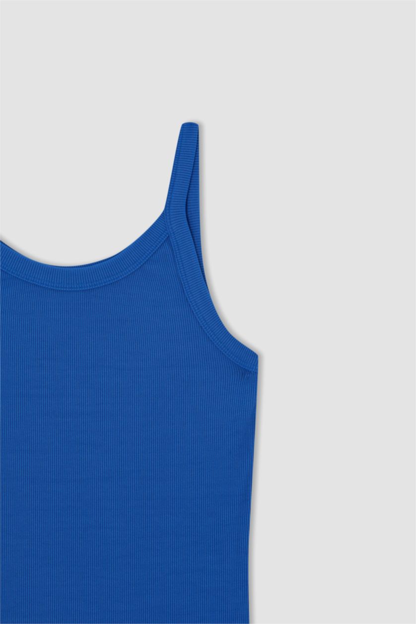 نساء أزرق فاقع فستان ميدي بأكمام قصيرة وحمالات