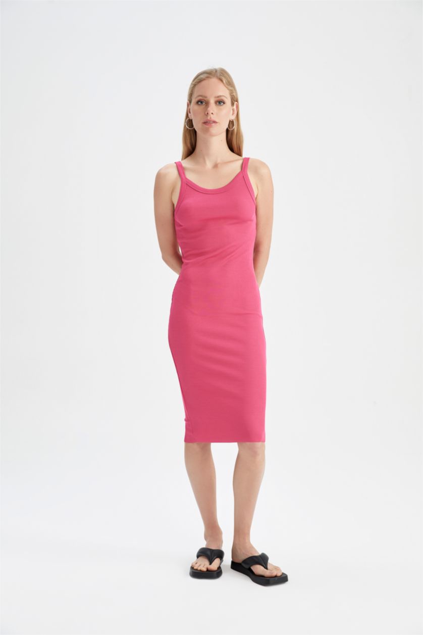 WOMAN Fushsia Bodycon Strap Midi Knitted Dress