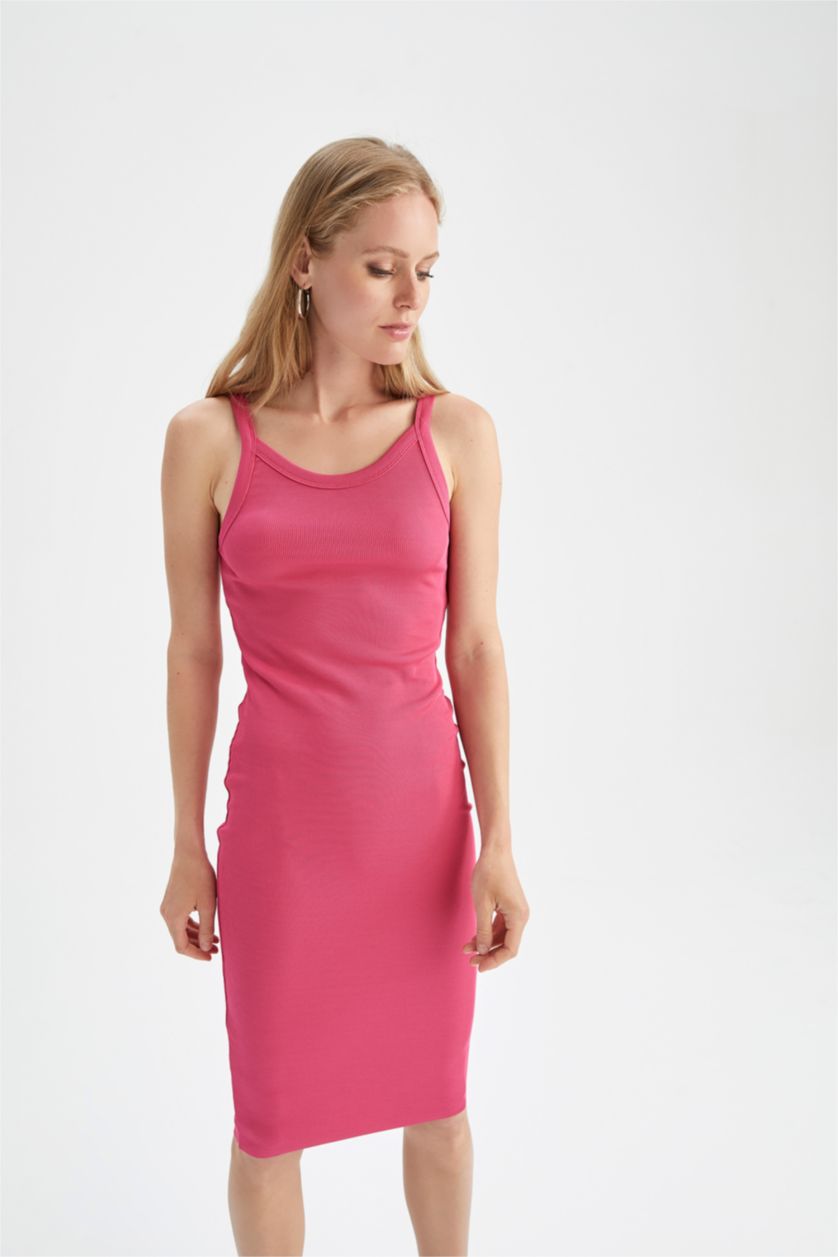 WOMAN Fushsia Bodycon Strap Midi Knitted Dress