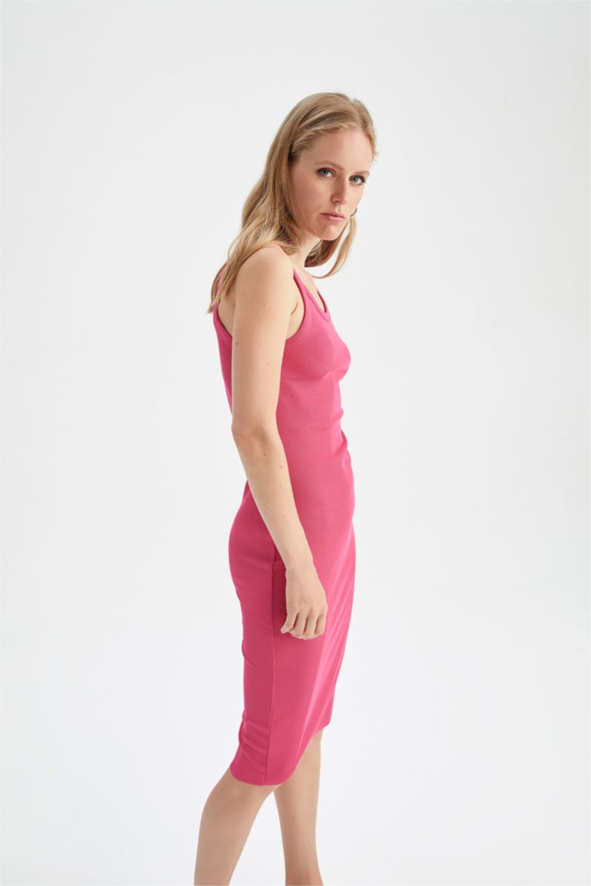 WOMAN Fushsia Bodycon Strap Midi Knitted Dress