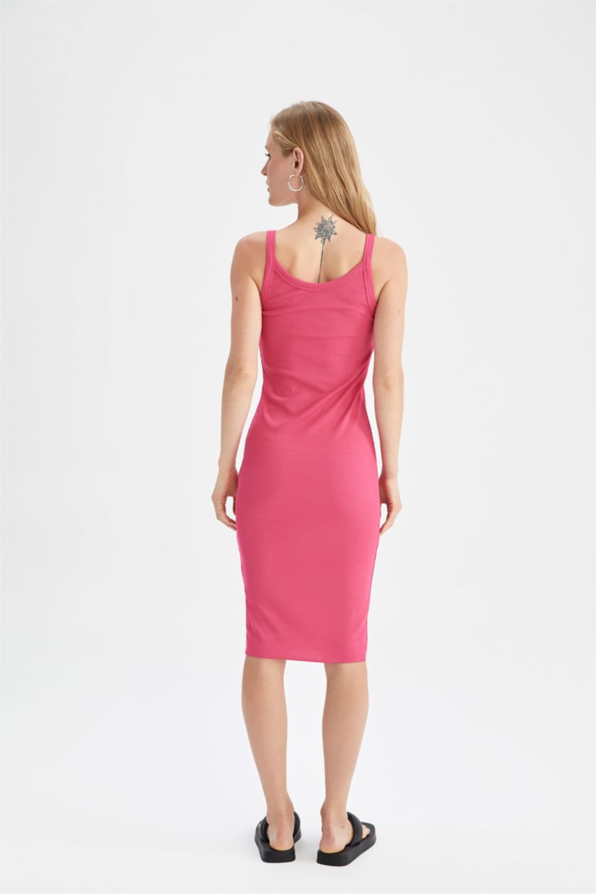 WOMAN Fushsia Bodycon Strap Midi Knitted Dress