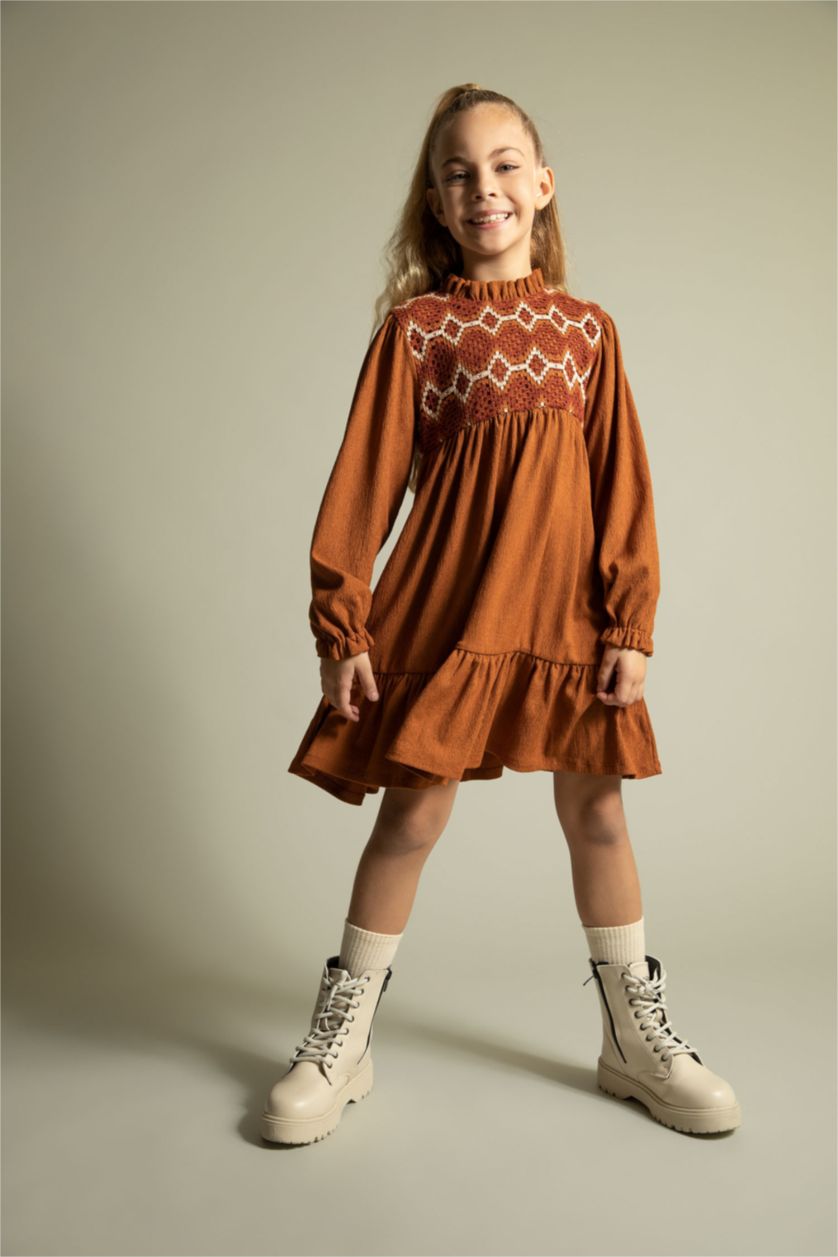 بناتي كامل فستان بناتي من قماش الكريب بأكمام طويلة