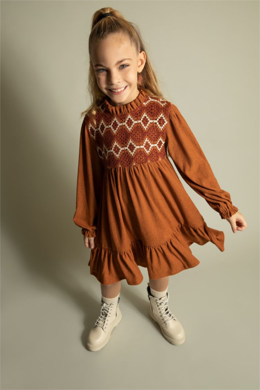 بناتي كامل فستان بناتي من قماش الكريب بأكمام طويلة