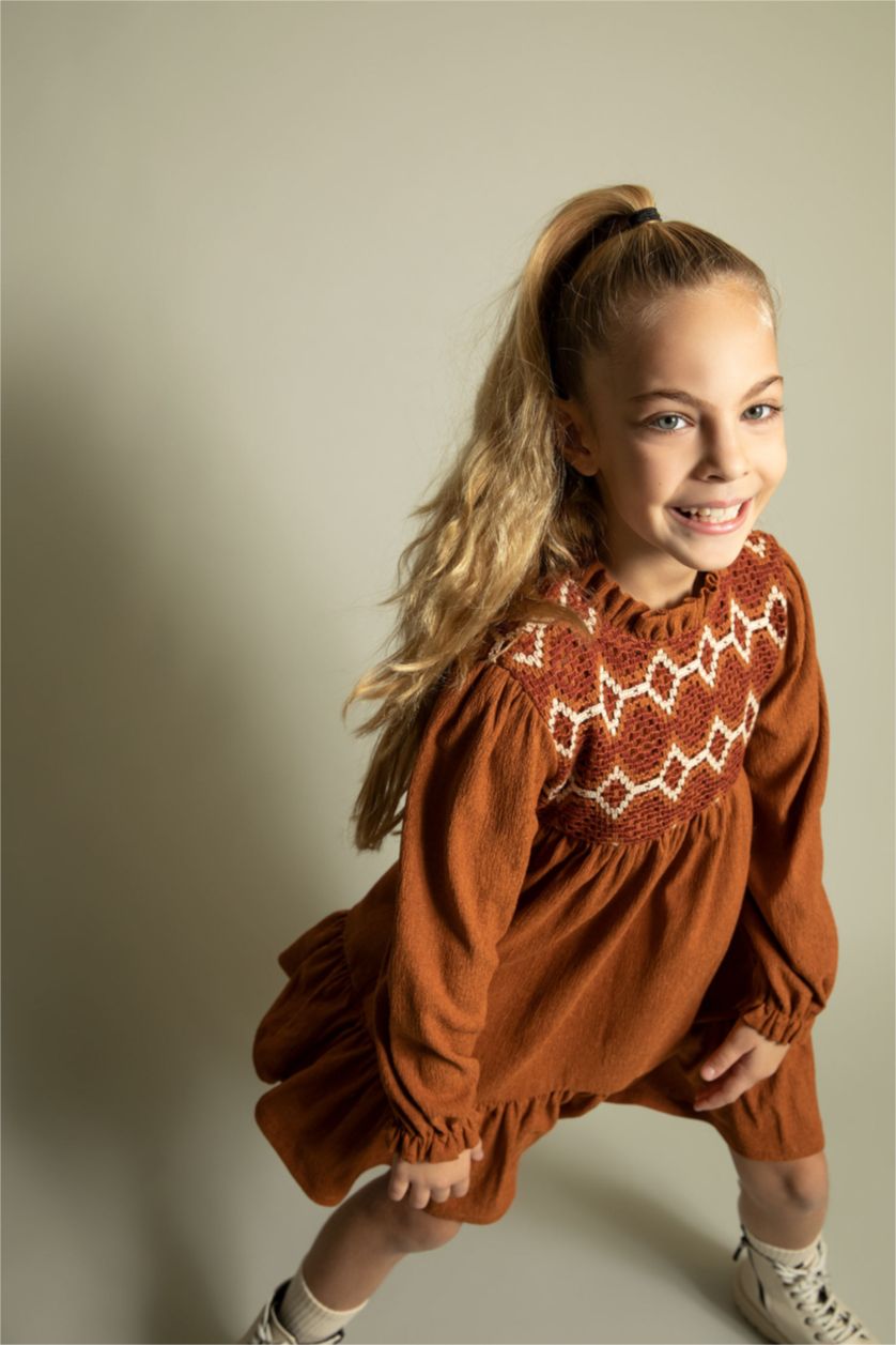 بناتي كامل فستان بناتي من قماش الكريب بأكمام طويلة