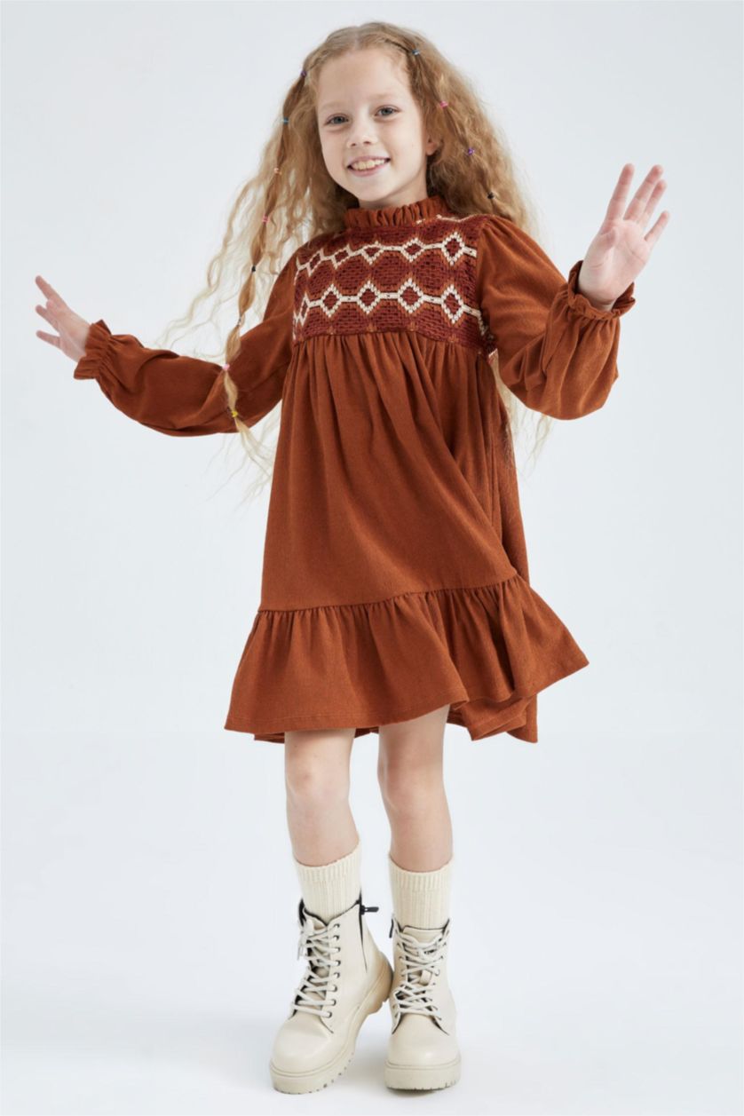 بناتي كامل فستان بناتي من قماش الكريب بأكمام طويلة