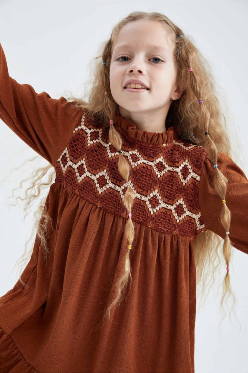 بناتي كامل فستان بناتي من قماش الكريب بأكمام طويلة