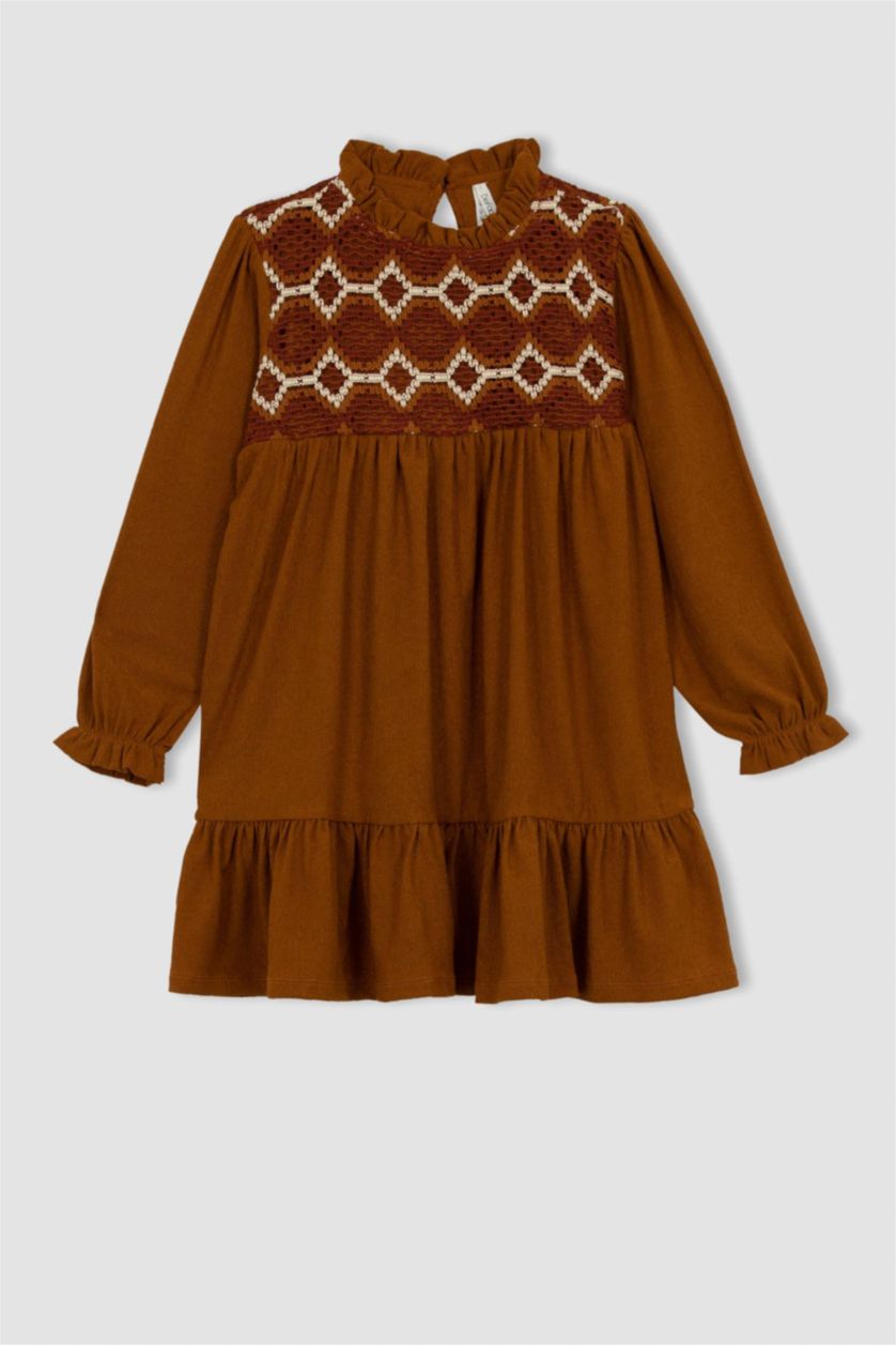 بناتي كامل فستان بناتي من قماش الكريب بأكمام طويلة