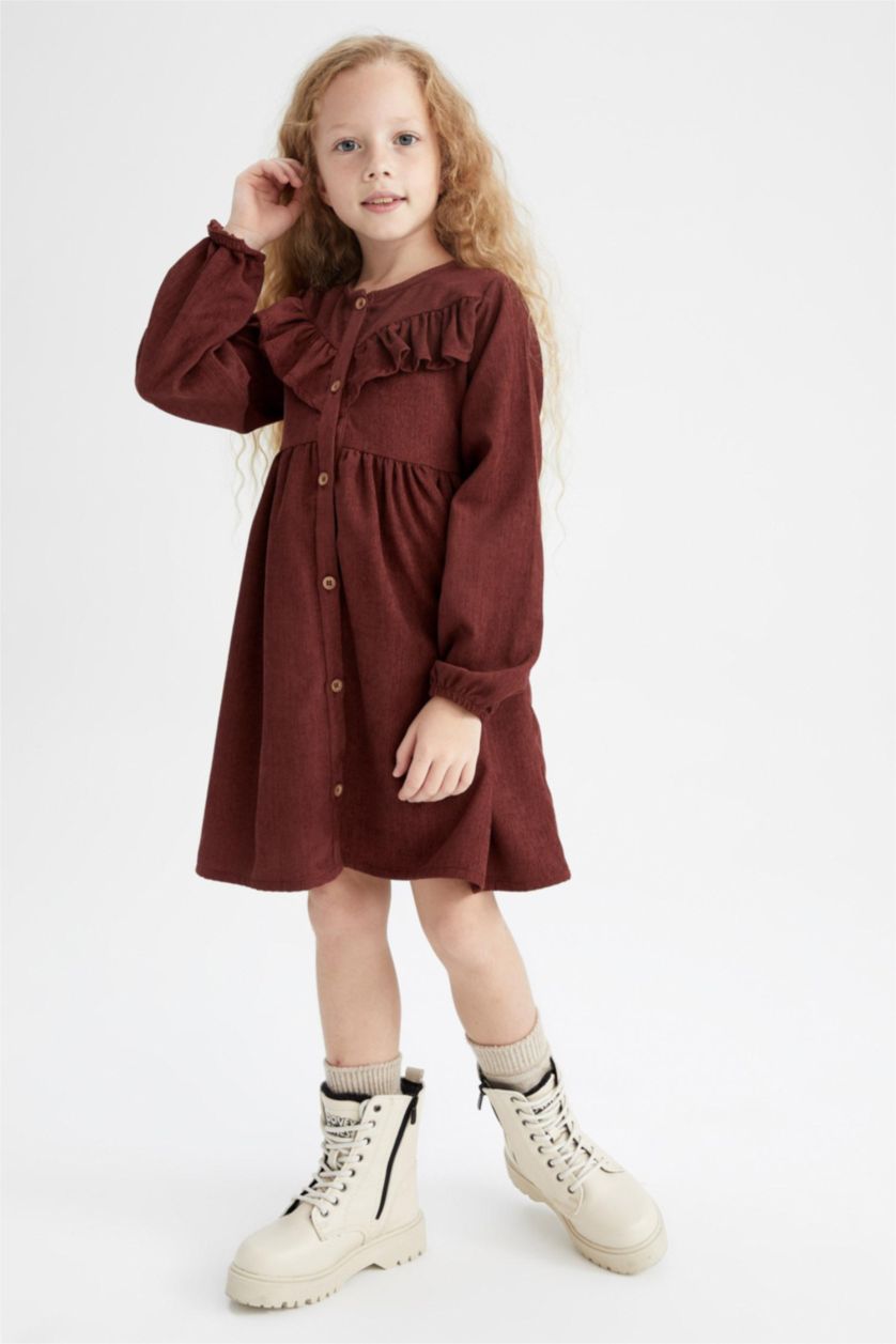 FILLES Bordeaux Robe Velours Côtelé Manche Longue