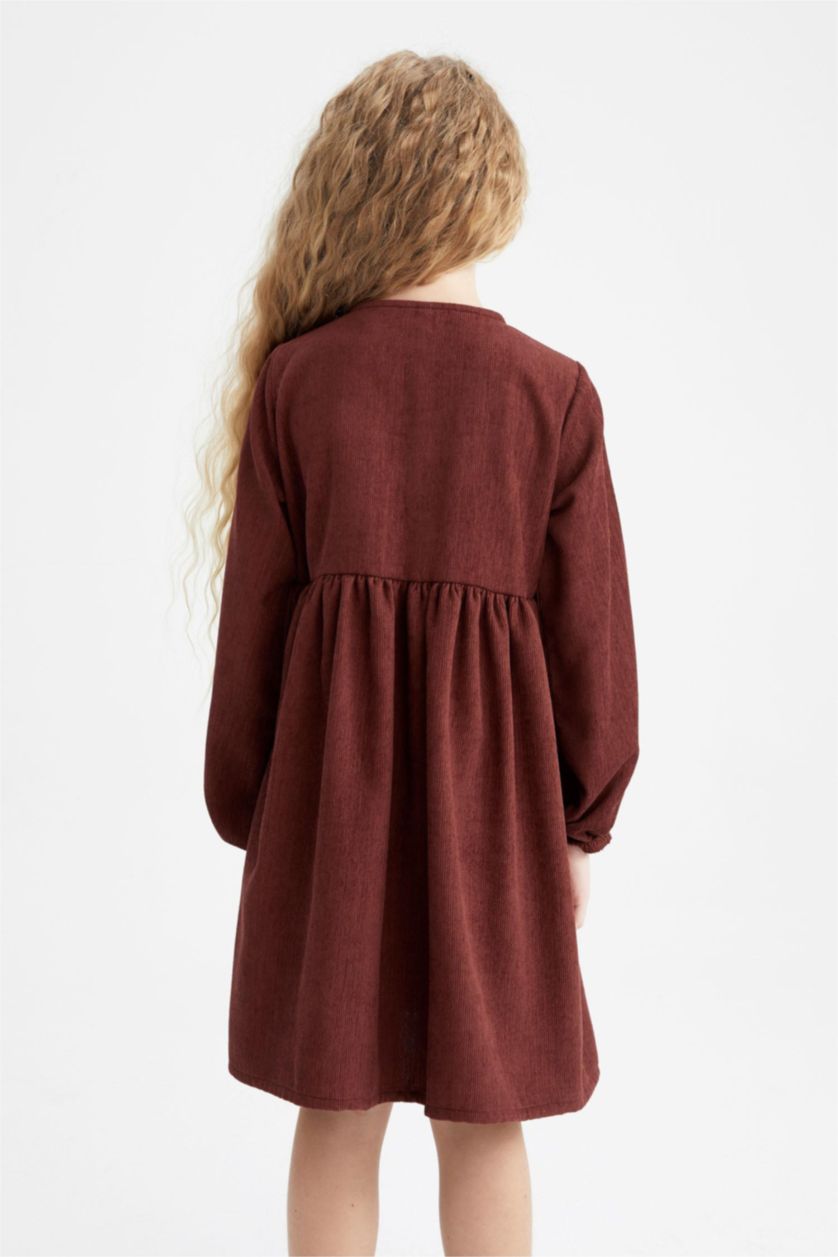 FILLES Bordeaux Robe Velours Côtelé Manche Longue