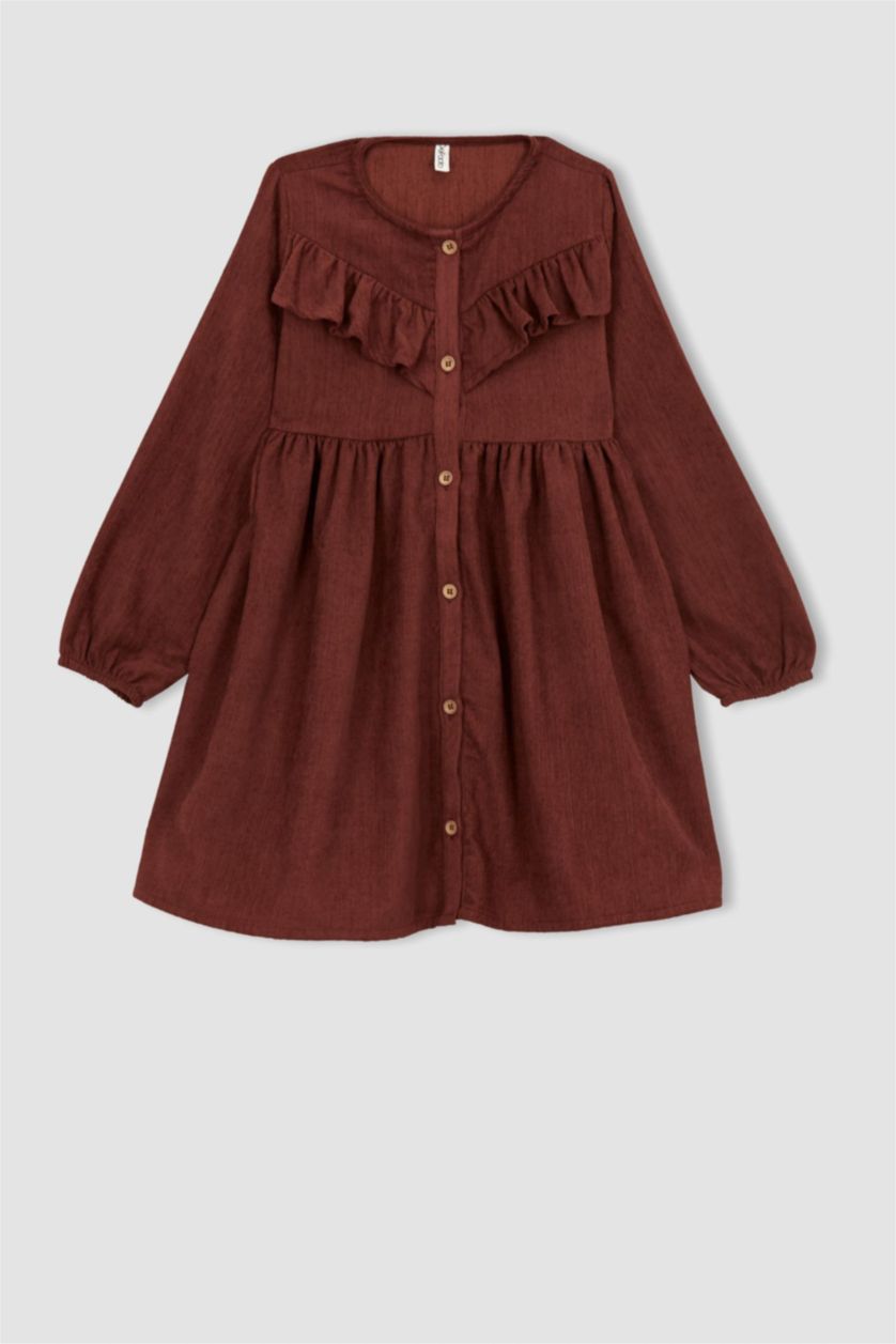 FILLES Bordeaux Robe Velours Côtelé Manche Longue
