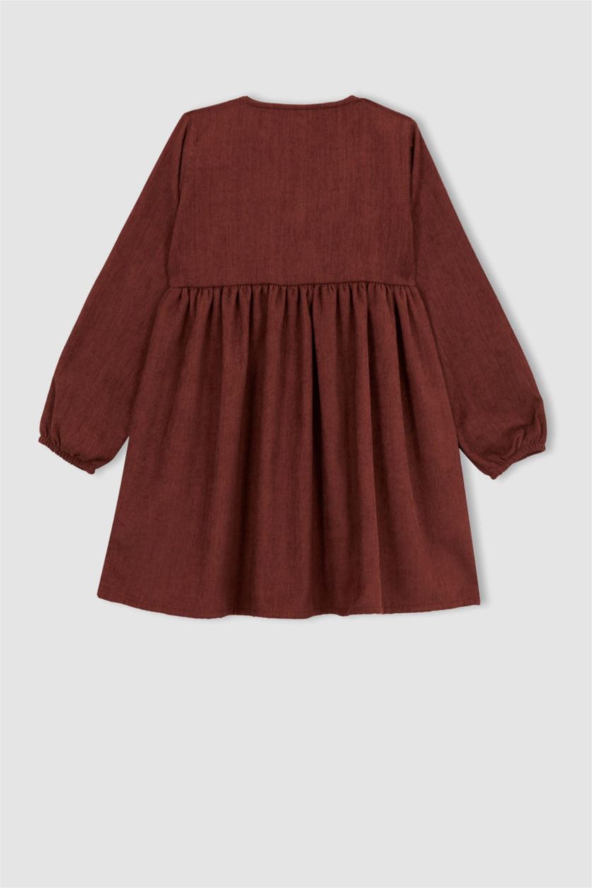 FILLES Bordeaux Robe Velours Côtelé Manche Longue