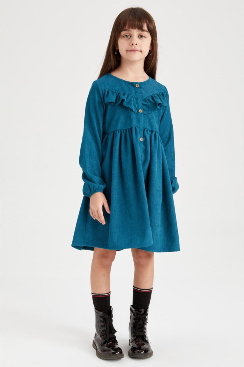 GIRLS & TEENS Dark Green Long Sleeve Woven Dress