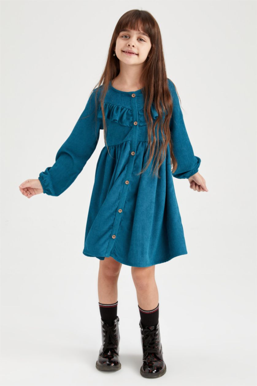 GIRLS & TEENS Dark Green Long Sleeve Woven Dress