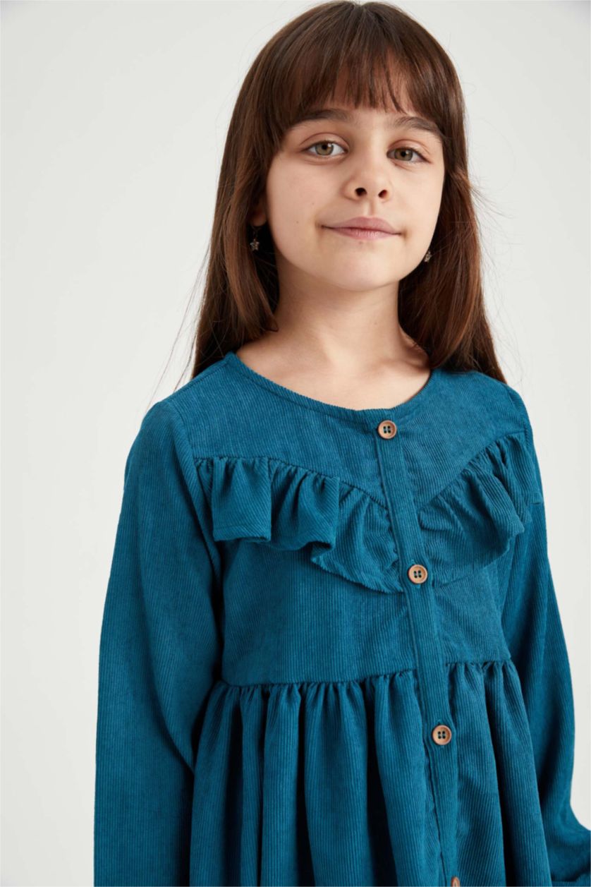 GIRLS & TEENS Dark Green Long Sleeve Woven Dress