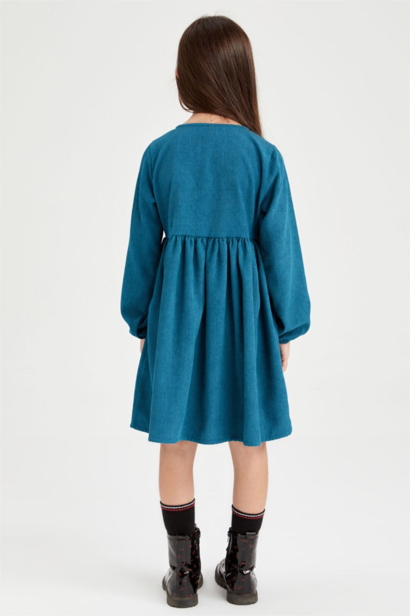 GIRLS & TEENS Dark Green Long Sleeve Woven Dress