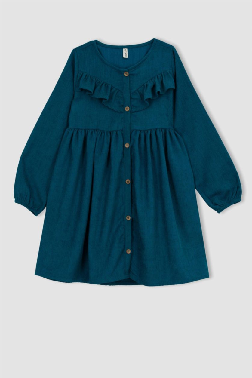 GIRLS & TEENS Dark Green Long Sleeve Woven Dress