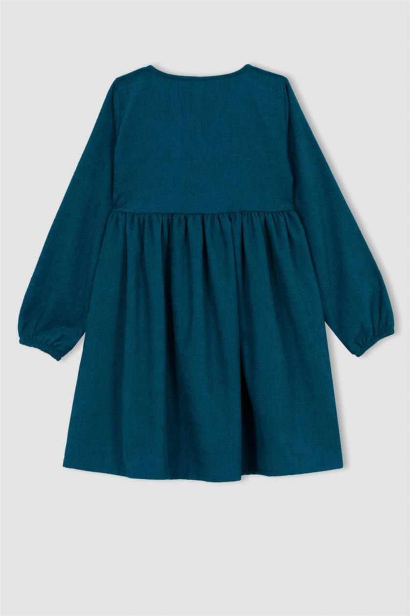 GIRLS & TEENS Dark Green Long Sleeve Woven Dress