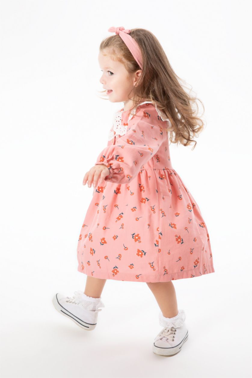 BABY GIRL Rose Regular Fit Flower Long Sleeve Woven Dress