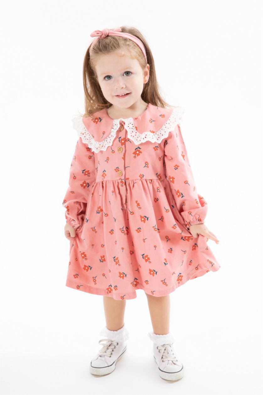 BABY GIRL Rose Regular Fit Flower Long Sleeve Woven Dress