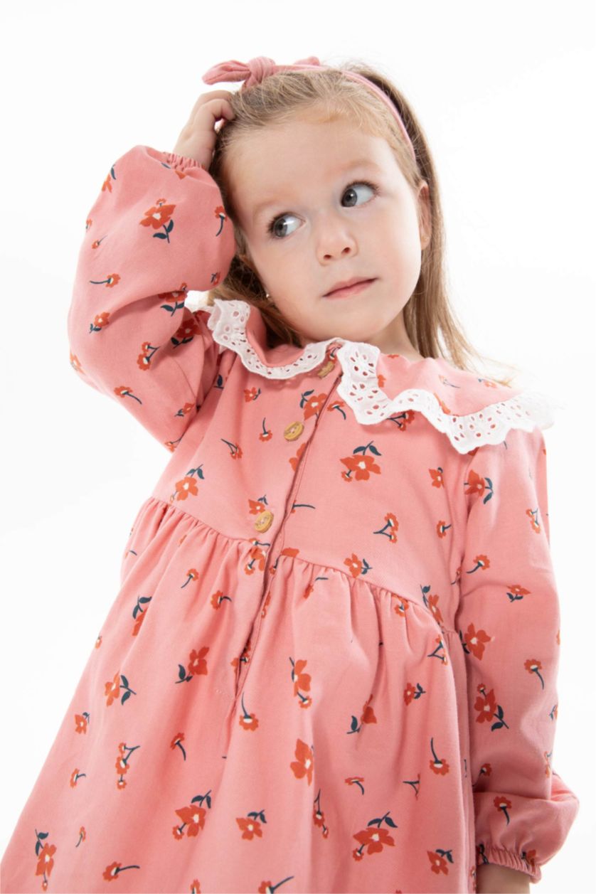 BABY GIRL Rose Regular Fit Flower Long Sleeve Woven Dress