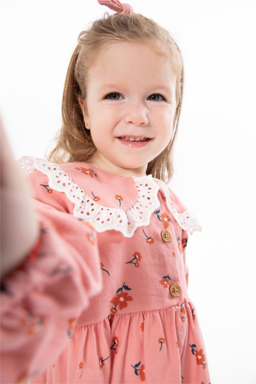 BABY GIRL Rose Regular Fit Flower Long Sleeve Woven Dress