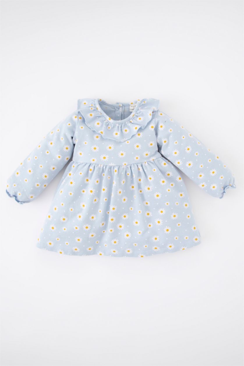 BABY GIRL Light Blue Regular Fit Printed Long Sleeve Knitted Dress