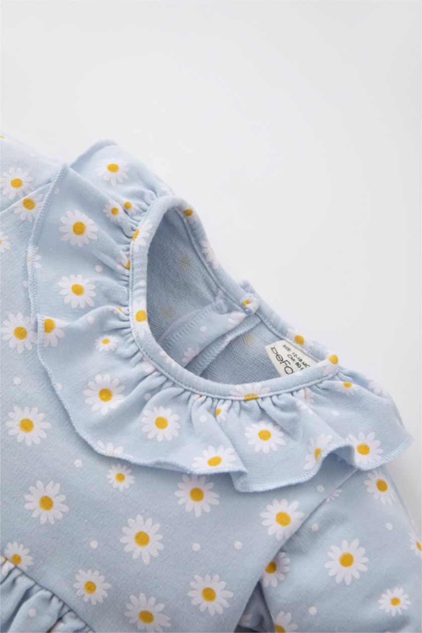 BABY GIRL Light Blue Regular Fit Printed Long Sleeve Knitted Dress