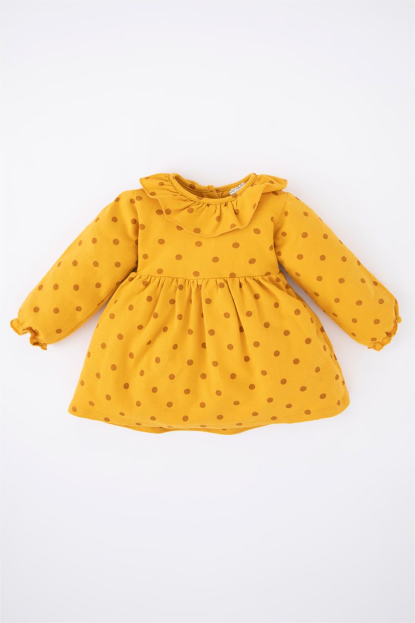 Baby Girl Yellow Regular Fit Printed Long Sleeve Knitted Dress