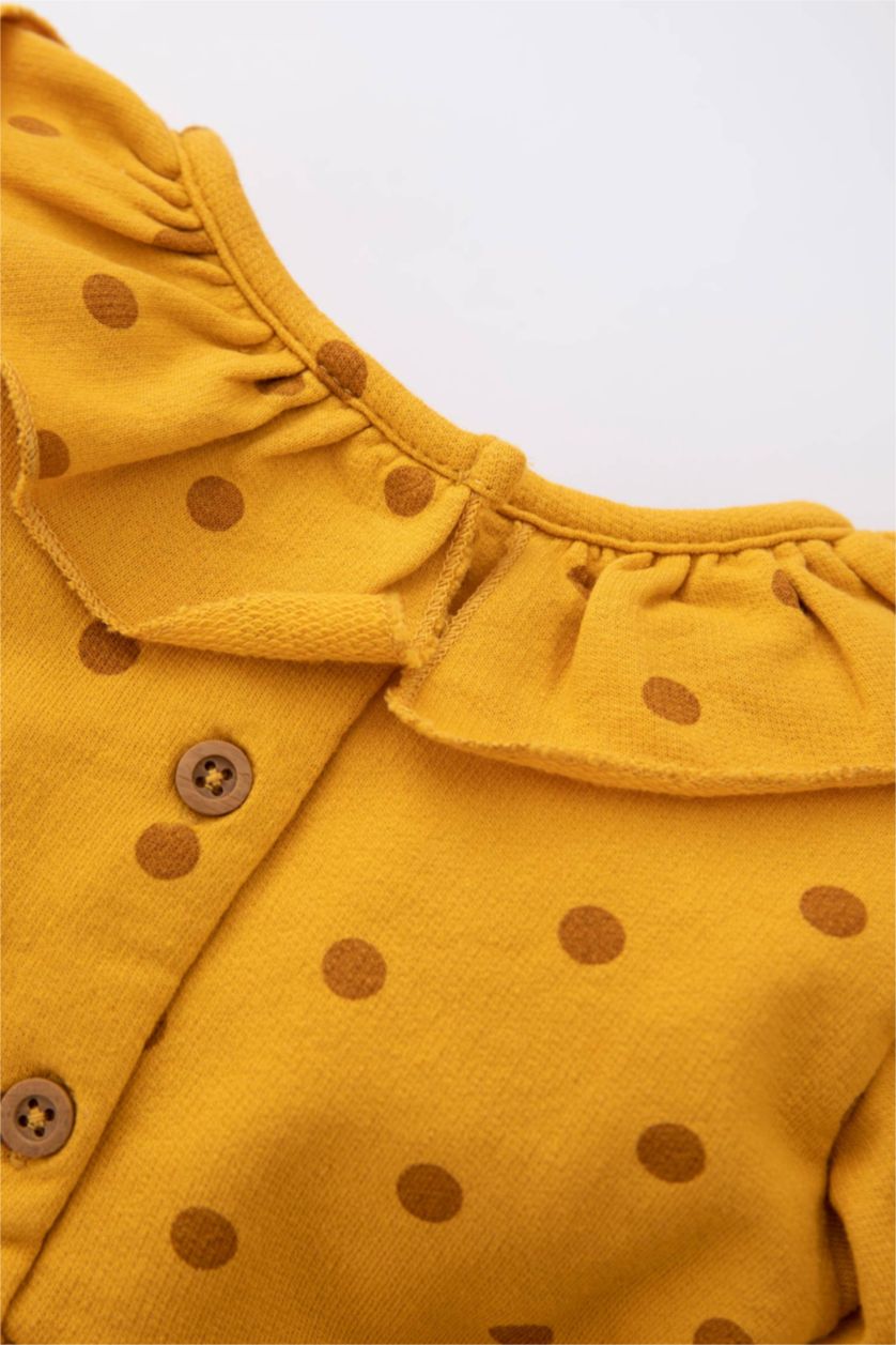 Baby Girl Yellow Regular Fit Printed Long Sleeve Knitted Dress