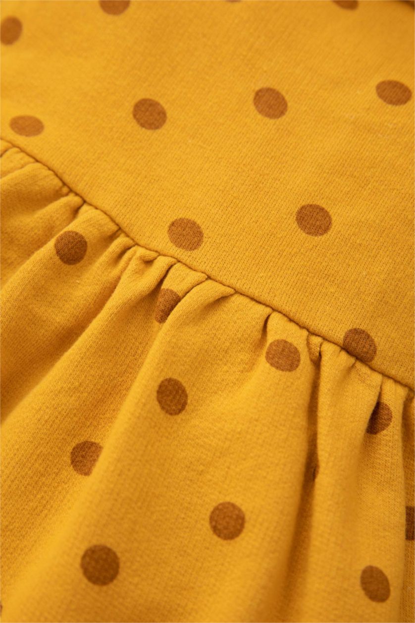 Baby Girl Yellow Regular Fit Printed Long Sleeve Knitted Dress