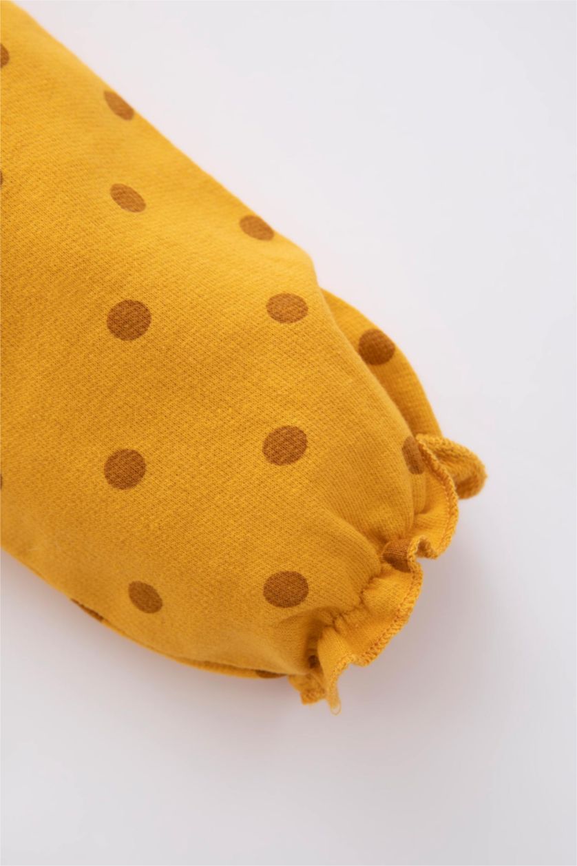 Baby Girl Yellow Regular Fit Printed Long Sleeve Knitted Dress