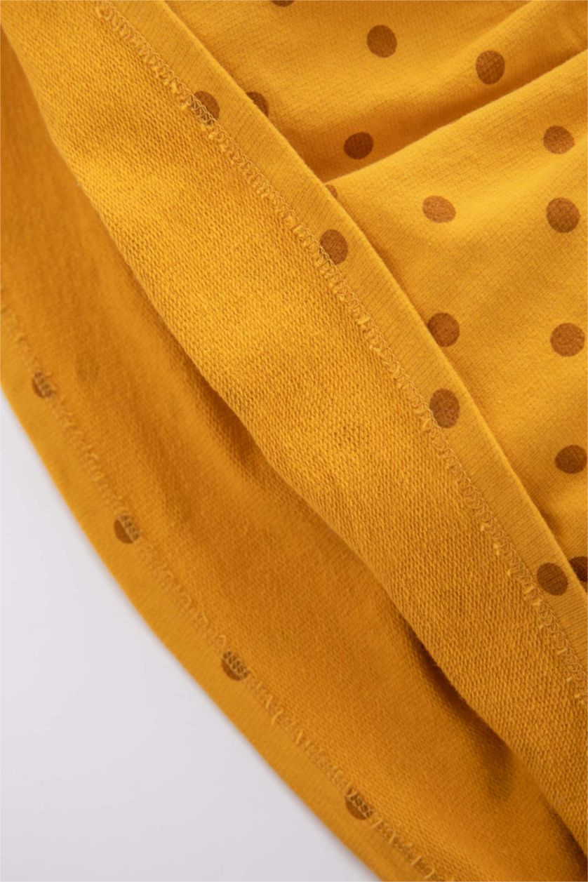 Baby Girl Yellow Regular Fit Printed Long Sleeve Knitted Dress