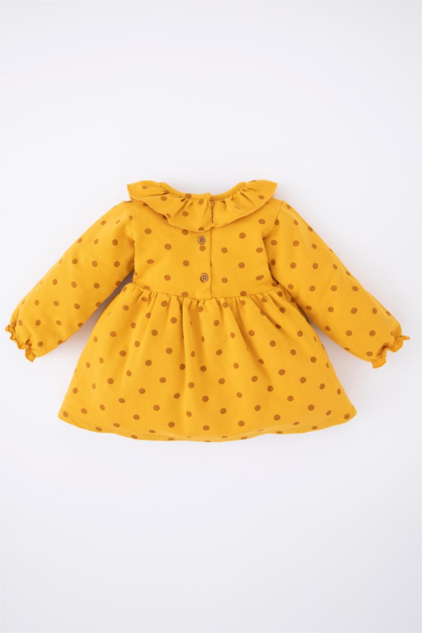 Baby Girl Yellow Regular Fit Printed Long Sleeve Knitted Dress