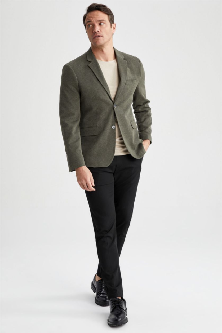 رجالي كاكي جاكيت بليزر مبطن سليم فيت