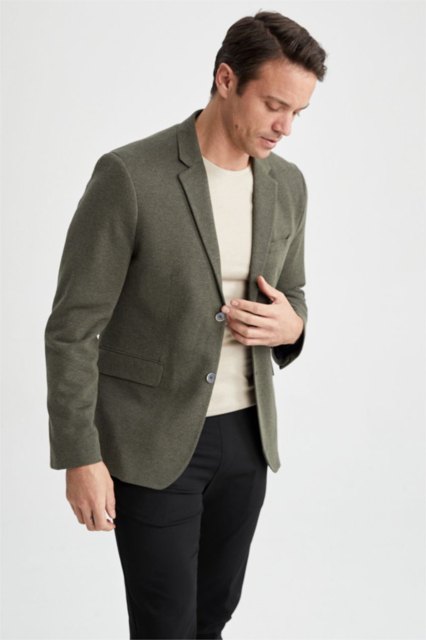 رجالي كاكي جاكيت بليزر مبطن سليم فيت