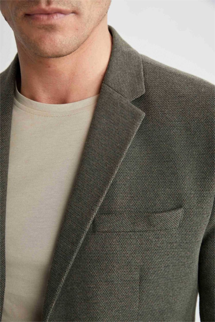 رجالي كاكي جاكيت بليزر مبطن سليم فيت