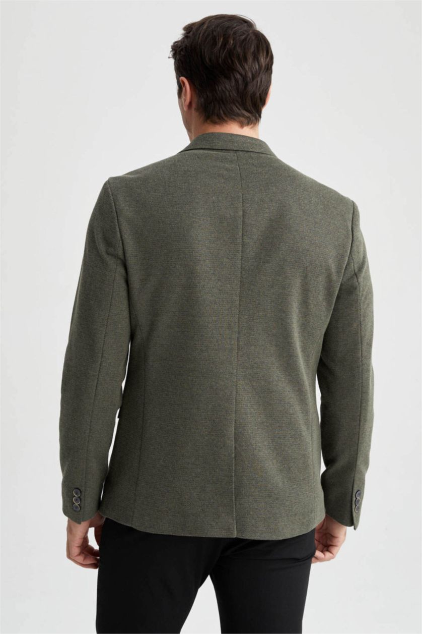 رجالي كاكي جاكيت بليزر مبطن سليم فيت