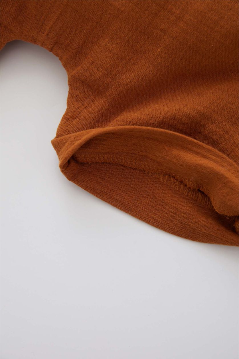 BABY BOY Kahve Baby Boy Muslin Sleeveless Jumpsuit Hat Set