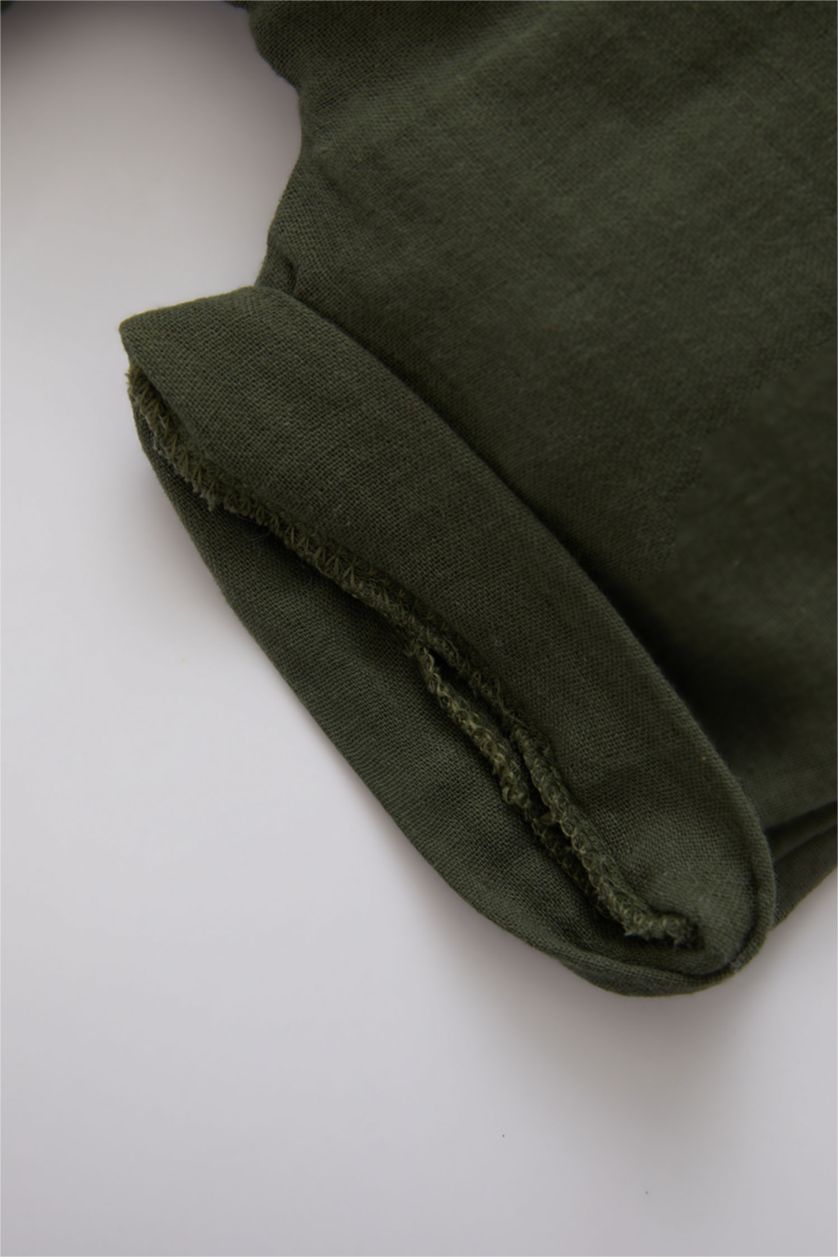 BÉBÉ GARÇON Kaki Salopette Basique 2 Pièces En Mousseline À Col Rond Coupe Classique