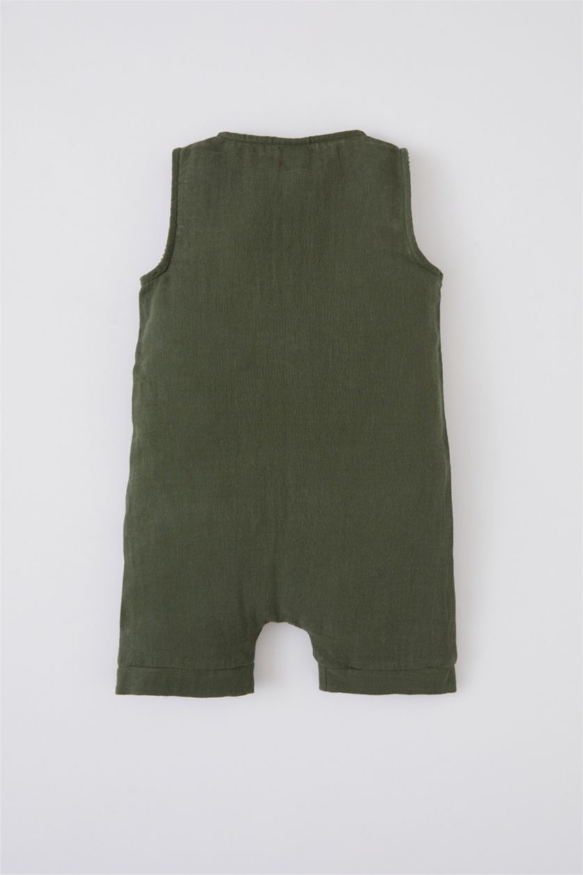 BÉBÉ GARÇON Kaki Salopette Basique 2 Pièces En Mousseline À Col Rond Coupe Classique