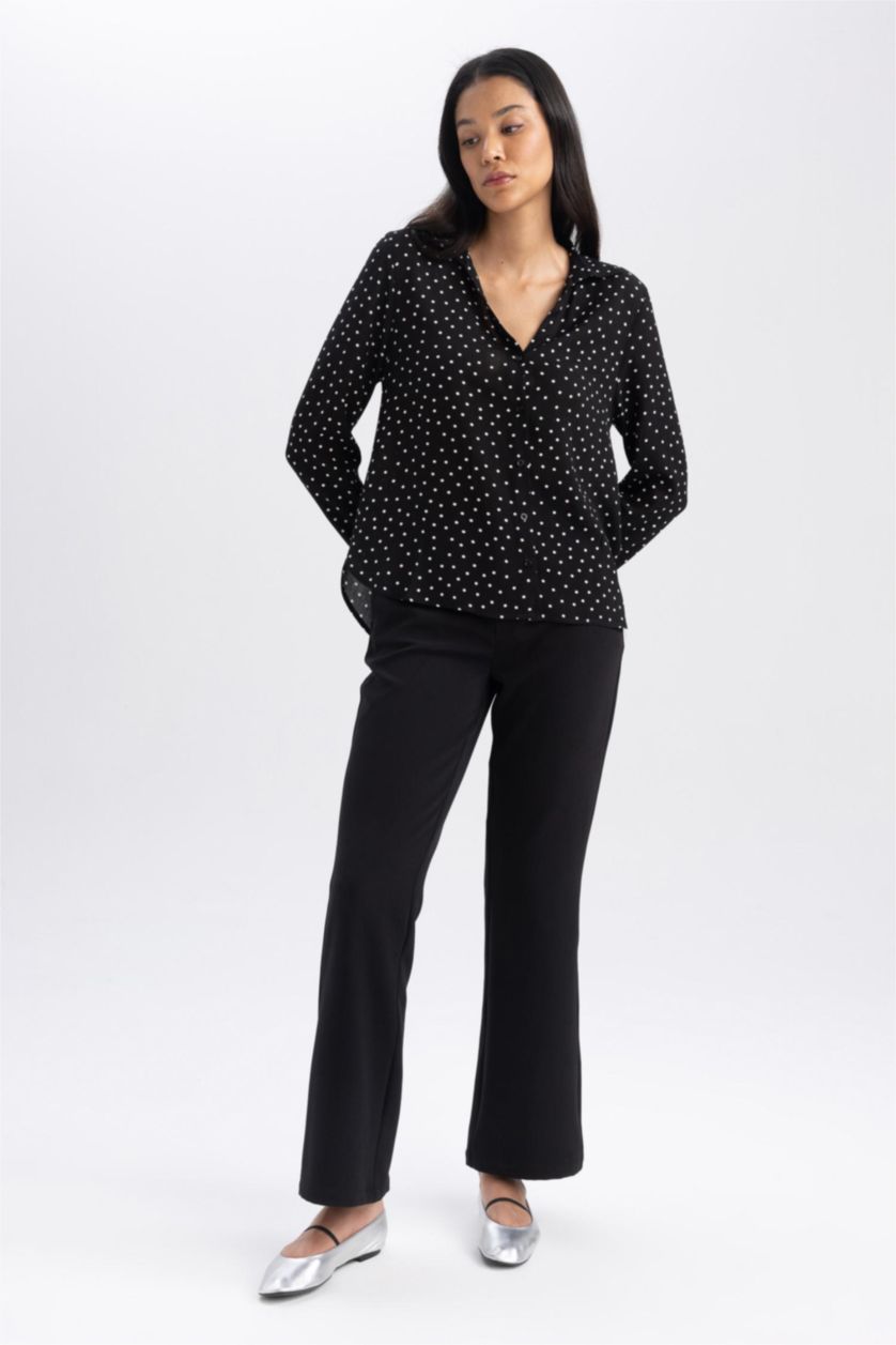 حريمي أسود بنطلون بقصة مستقيمة وخصر عالي