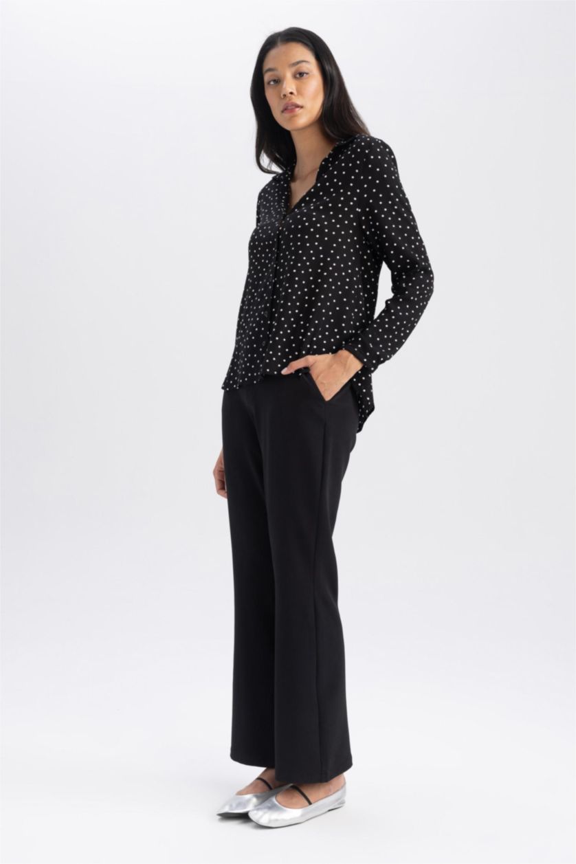 حريمي أسود بنطلون بقصة مستقيمة وخصر عالي