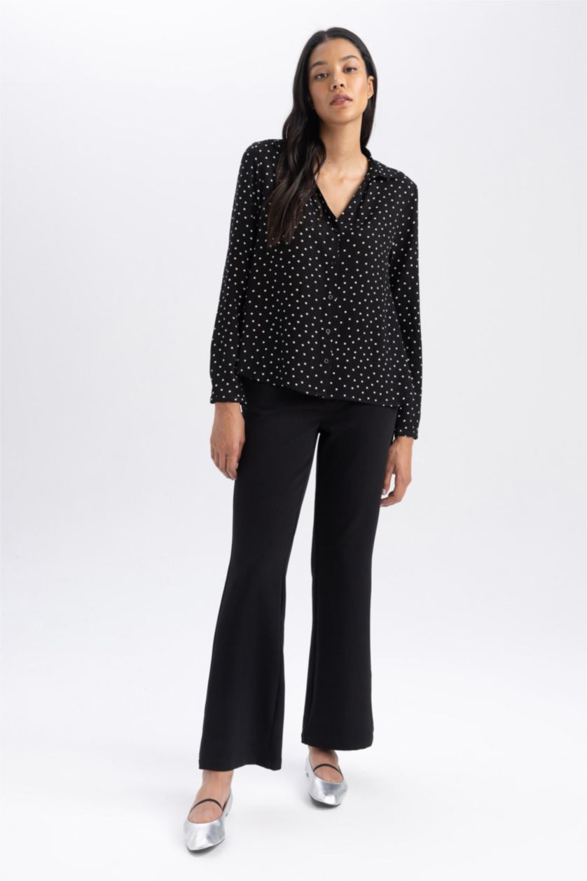 حريمي أسود بنطلون بقصة مستقيمة وخصر عالي