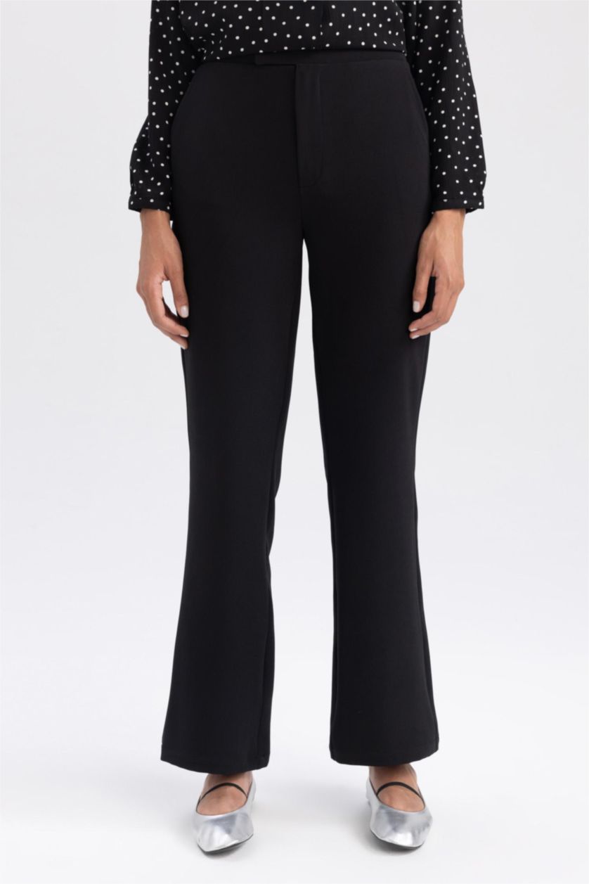 حريمي أسود بنطلون بقصة مستقيمة وخصر عالي