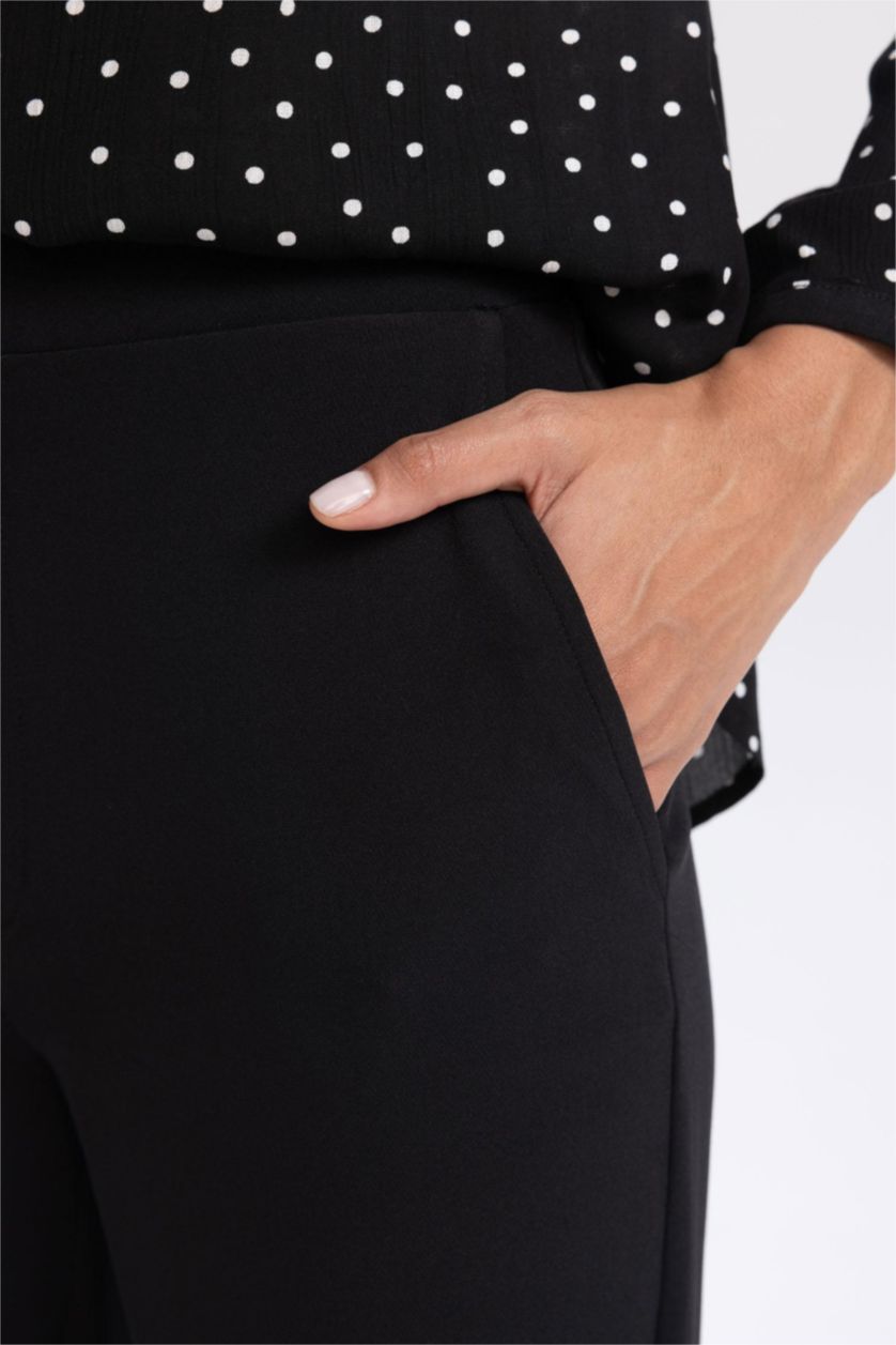 حريمي أسود بنطلون بقصة مستقيمة وخصر عالي