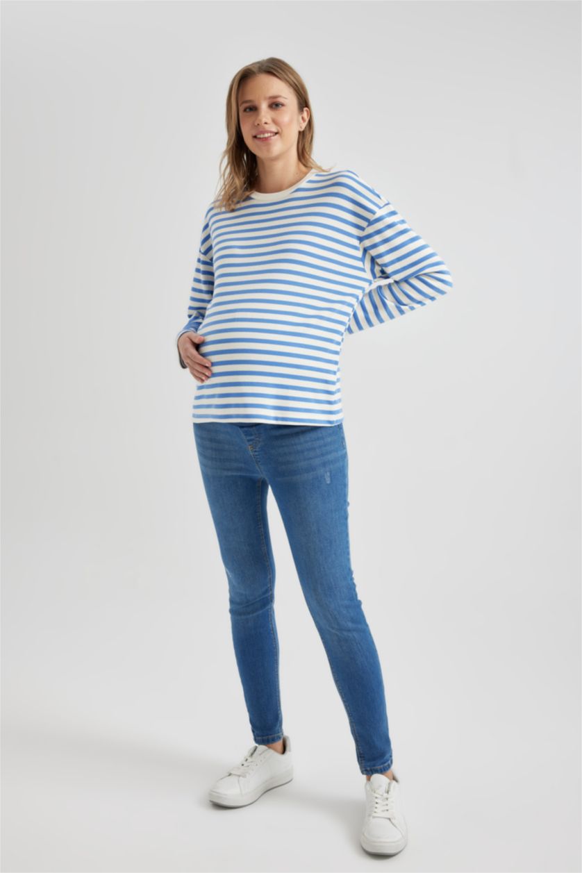 WOMAN Indigo Skinny Fit Normal Waist Ripped Detailed Maternity Trousers