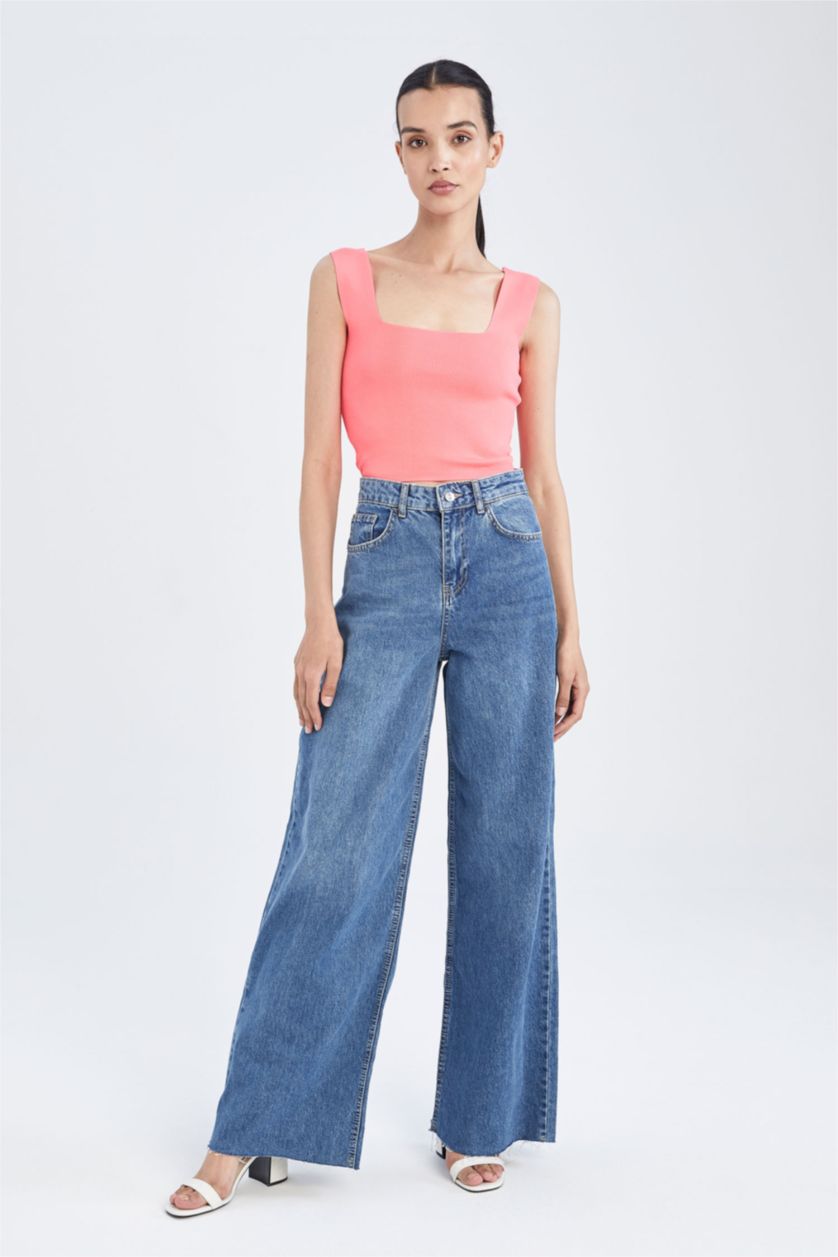 FEMME Rose Clair Ajusté U Neck Strap Tricots Crop Athlète