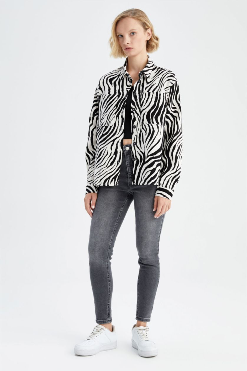 WOMAN Black Oversize Fit Gabardine Long Sleeve Shirt